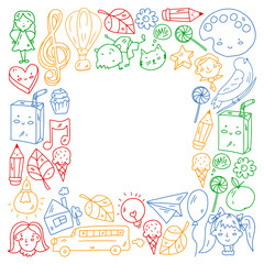 Vector pattern with items for school. Online internet education, e-learning.