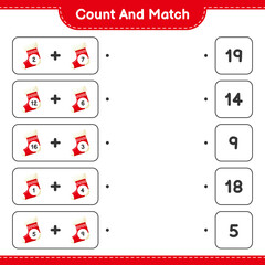 Count and match, count the number of Socks and match with right numbers. Educational children game, printable worksheet, vector illustration