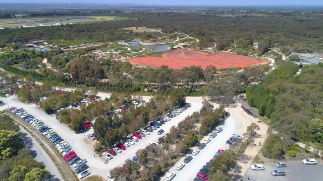 Backward flight away from Royal Botanic Garden in Cranbourne, Australia