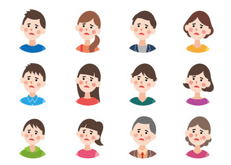 丸アイコン_悩んでいる人々セット　（主線なしフラット）