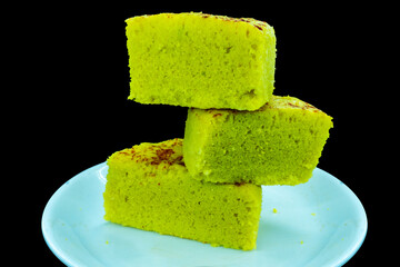 Gujarati famous dhokla in white plate Isolated with Black Color Background