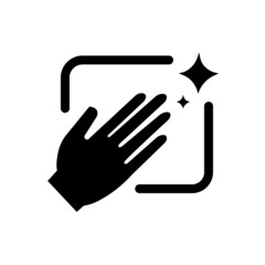 Hand holding a cloth wiping a surface icon.