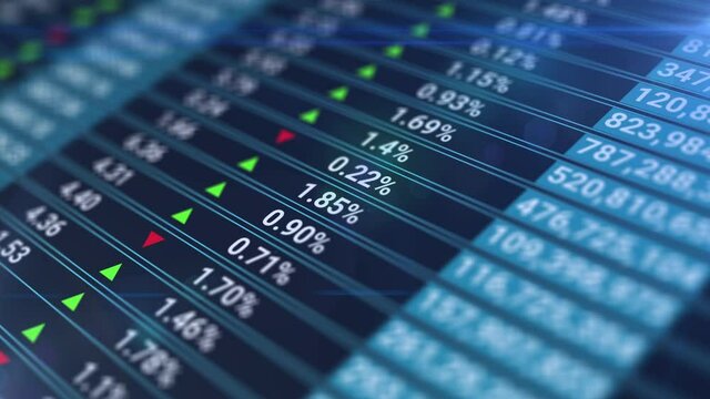 Animation of stock market data rolling and processing over a grid. Global economy stock market concept digital composition. - Powered by Adobe