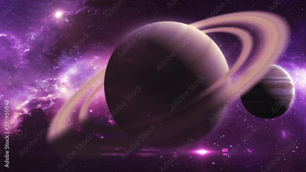 Poster saturn jupiter mars on the background of a beautiful nebula, 3d animation