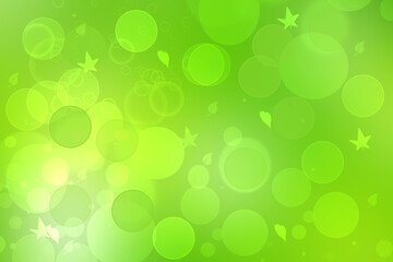 Abstract autumn gradient gold yellow green bright background texture with leaves and bokeh circles. Indian summer. Card design with space. Beautiful backdrop.