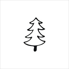 Doodle Christmas tree. Hand-drawn single element isolated on white background. Vector.
