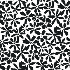 Seamless vector natural organic pattern. Chaotic flowers background. Black and white floral pattern. For fabric, textile, wrapping, cover, web etc. 10 eps design.