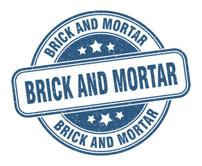 brick and mortar stamp. brick and mortar label. round grunge sign