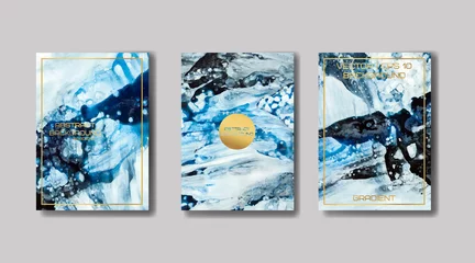 Deurstickers  liquid marble with gold. flyer, business card, flyer, brochure, poster, for printing. trend vector © chikovnaya