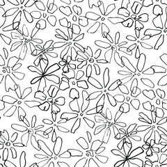 Seamless vector natural organic pattern. Chaotic flowers background. Black and white floral pattern. For fabric, textile, wrapping, cover, web etc. 10 eps design.