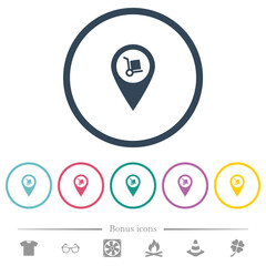 Parcel delivery GPS map location flat color icons in round outlines
