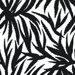 Black aloe leaves pattern. Seamless vector botanical background. Stylish trendy simple nature lines wallpaper for design, fabric, textile, cover etc. 10 eps design.