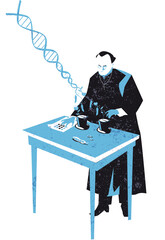 Gregor Mendel and the DNA sequencing discovery vector illustration