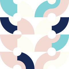 Geometric vector seamless pattern in retro style . Modern background with circles and semicircles inspired by midcentury design.