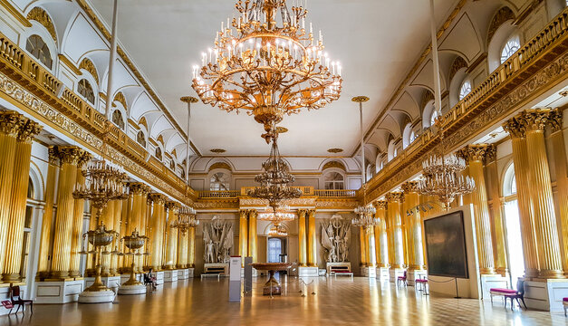 Armorial hall in the State Hermitage, a museum of art and culture in Saint Petersburg, Russia.