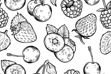 seamless pattern of hand drawn vector various berries