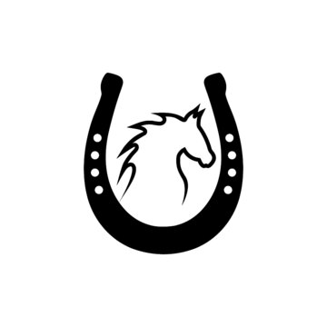 recommend clip art: Horse in a horseshoe icon isolated on white background