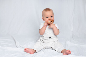 adorable, adorable on white background, alone, baby, baby is sitting, baby on white background, babyhood, beautiful, care, cheerful, child, childhood, children room, clothing, cute, daughter, family, 