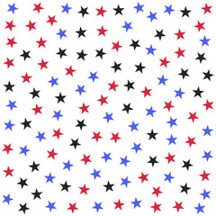 Seamless vector cosmic pattern with chaotical star shape elements. Five angled stars background. Flat night sky wallpaper. For design, fabric, textile, cover.