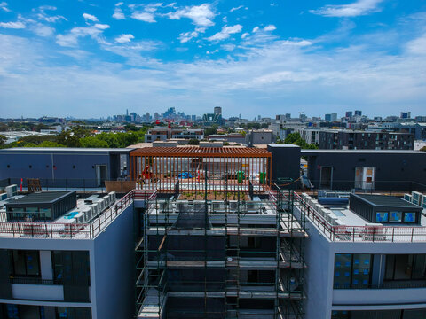 Panoramic Aerial View of an Apartment block in Sydney NSW Australia under construction
