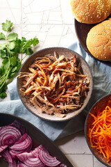 Pulled pork with barbecue sauce and pickles