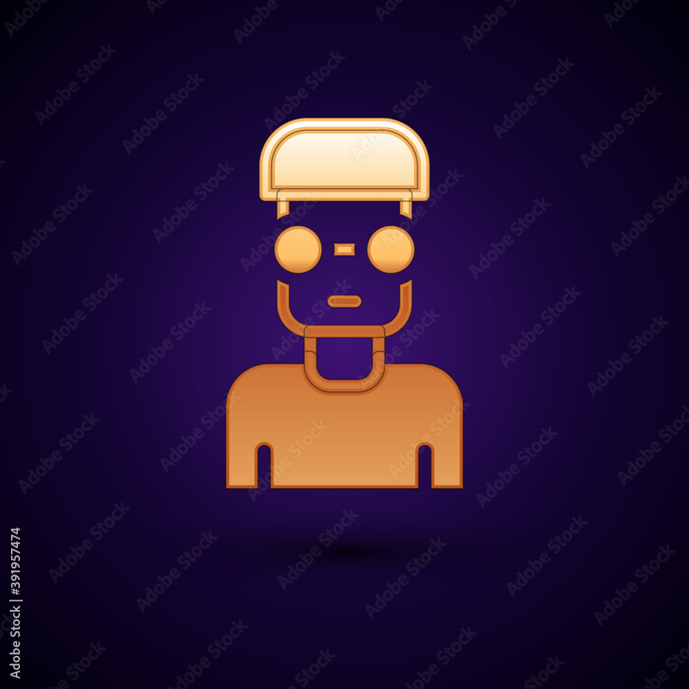 Poster gold nerd geek icon isolated on black background. vector.