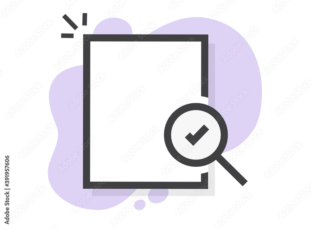 Poster document research analysing via magnifier glass line outline art stroke icon vector, fraud inspectio