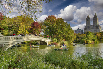 Bow Bridge and Central Park Lake, New York CIty in autumn season
