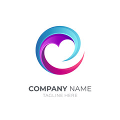 Obraz premium Letter e and heart shape with 3d concept. Love e creative letter logo concept