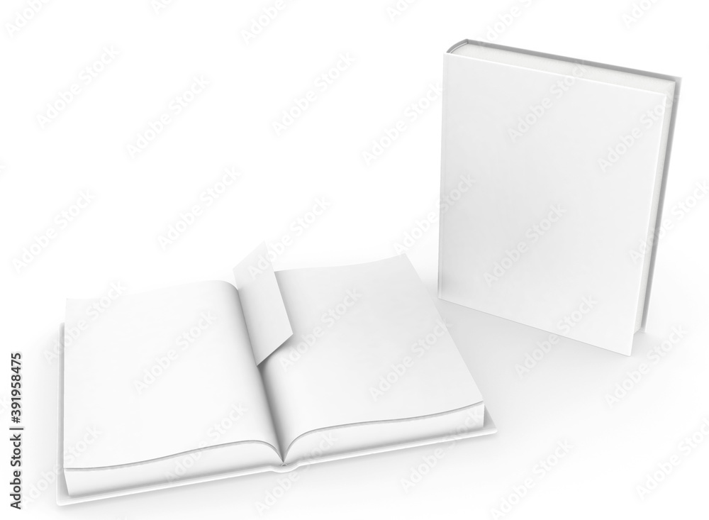 Poster template empty hardcover book mockup set white background , 3d rendering