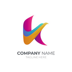 Initial letter K with eagle 3d logo concept with gradient vibrant colors