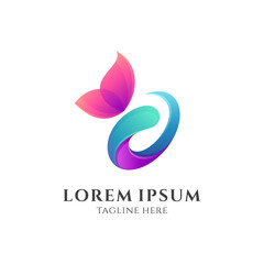 Butterfly logo with 3d style gradient vibrant colors