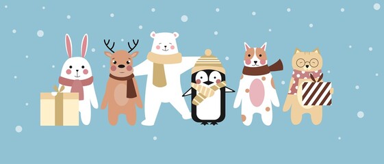Fototapeta na wymiar Winter character animals