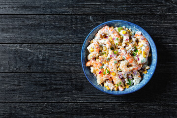 Shrimp salad with sour cream dressing, close-up