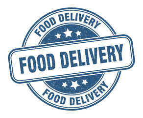 food delivery stamp. food delivery label. round grunge sign