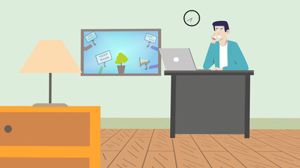 Unemployed people protesting on the streets, because they need job, while happy man enjoys his work at home.