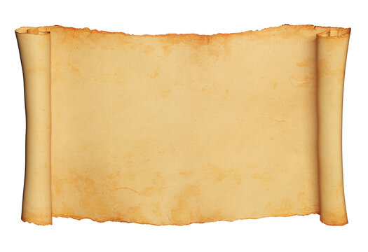 Medieval paper scroll or parchment. Clipping path included
