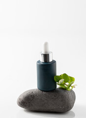 Natural facial cream  and green plant on stone podium . Modern concept for Natural skin care.