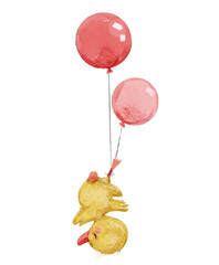 cute duckling fly with balloons