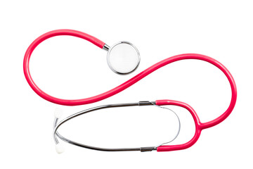 Red Stethoscope isolated on white background. with clipping path.