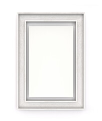 White Wooden Rectangular Frame with Empty Space to Add an Image. 3D Render Isolated on White.
