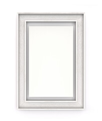 Obraz premium White Wooden Rectangular Frame with Empty Space to Add an Image. 3D Render Isolated on White.
