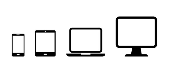 デジタルデバイスのアイコンセット／パソコン／スマホ／タブレット／PC／スマートフォン／画面／イラスト