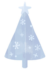 かわいいホワイトクリスマスツリー　モミの木　冬の装飾イラスト