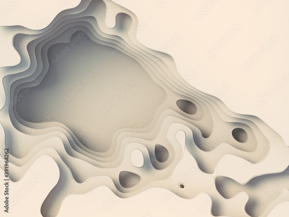 Poster 3d rendering white paper cut abstract background. travel backdrop concept