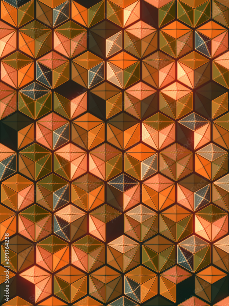Poster Modern colored hexagonal shape backdrop. Geometric digital 3d rendering pattern