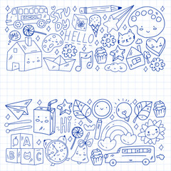 Vector pattern with school icons. Internet education, e-learning. Digital technology.