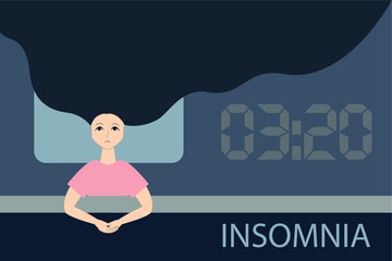 The girl's not asleep. Insomnia. A woman is awake at night. Health problem.