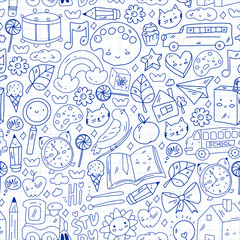 Vector seamless pattern with school icons. Internet education, e-learning. Digital technology.