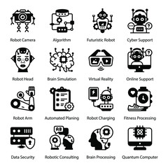 
Robots and Future Technology Solid Icons Set 
